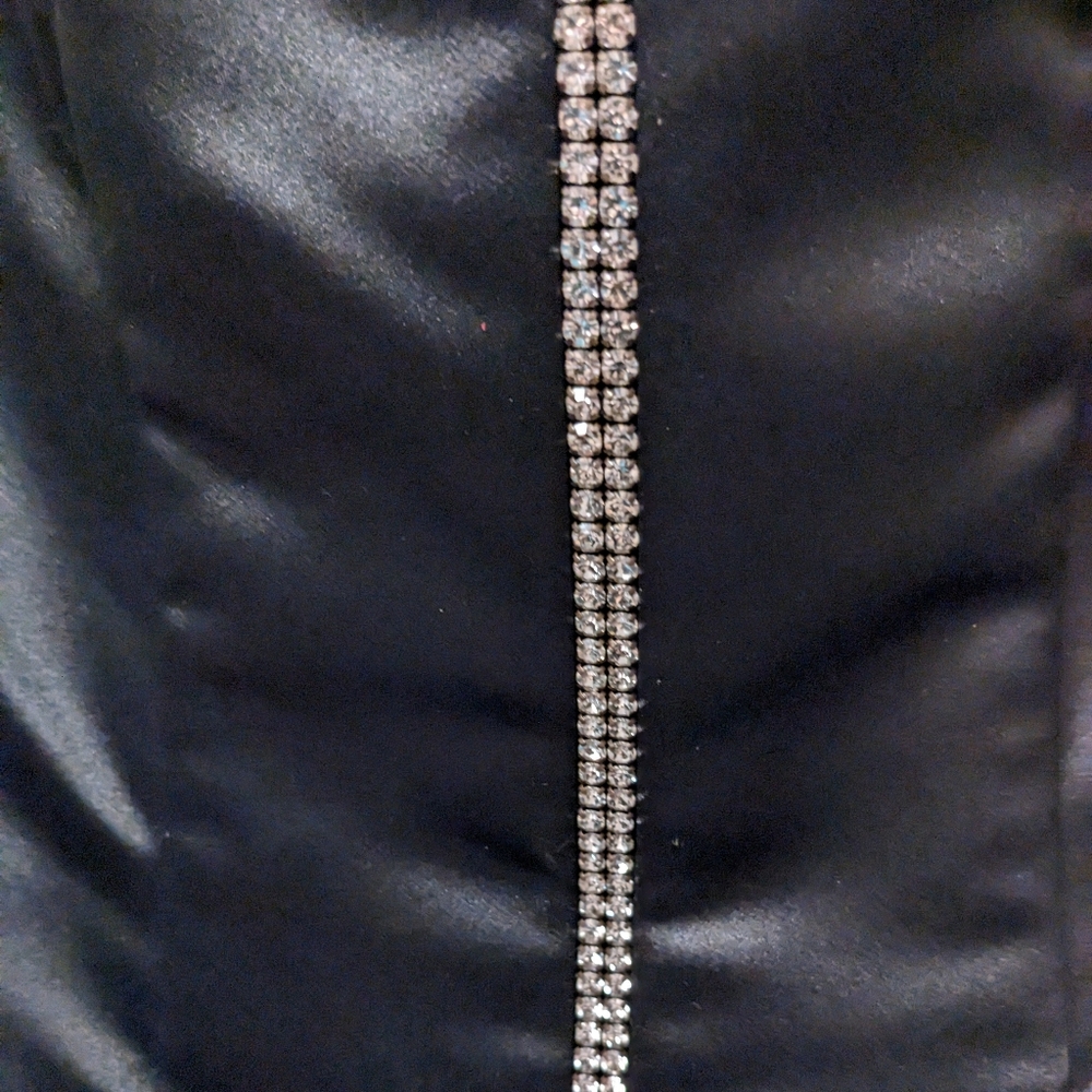 Jessica McClintock Black Prom Dress Vintage 80s Formal Gown Rhinestones Satin 4 - Picture 9 of 15